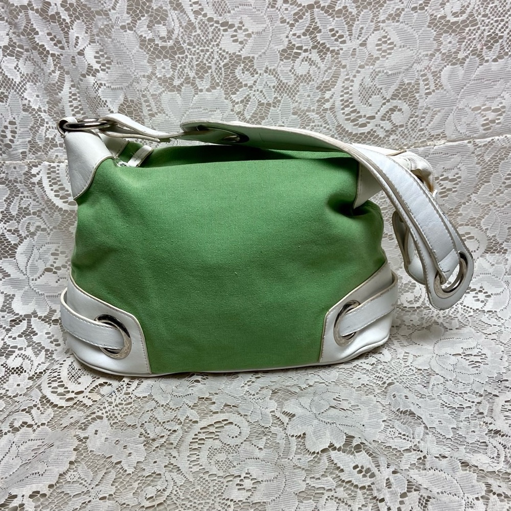 Madison & Max Green Canvas with White Leather Trim Shoulder Bag